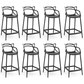 Kit 8 Banquetas Média Allegra 66cm Design Cozinha/bancada - Preto
