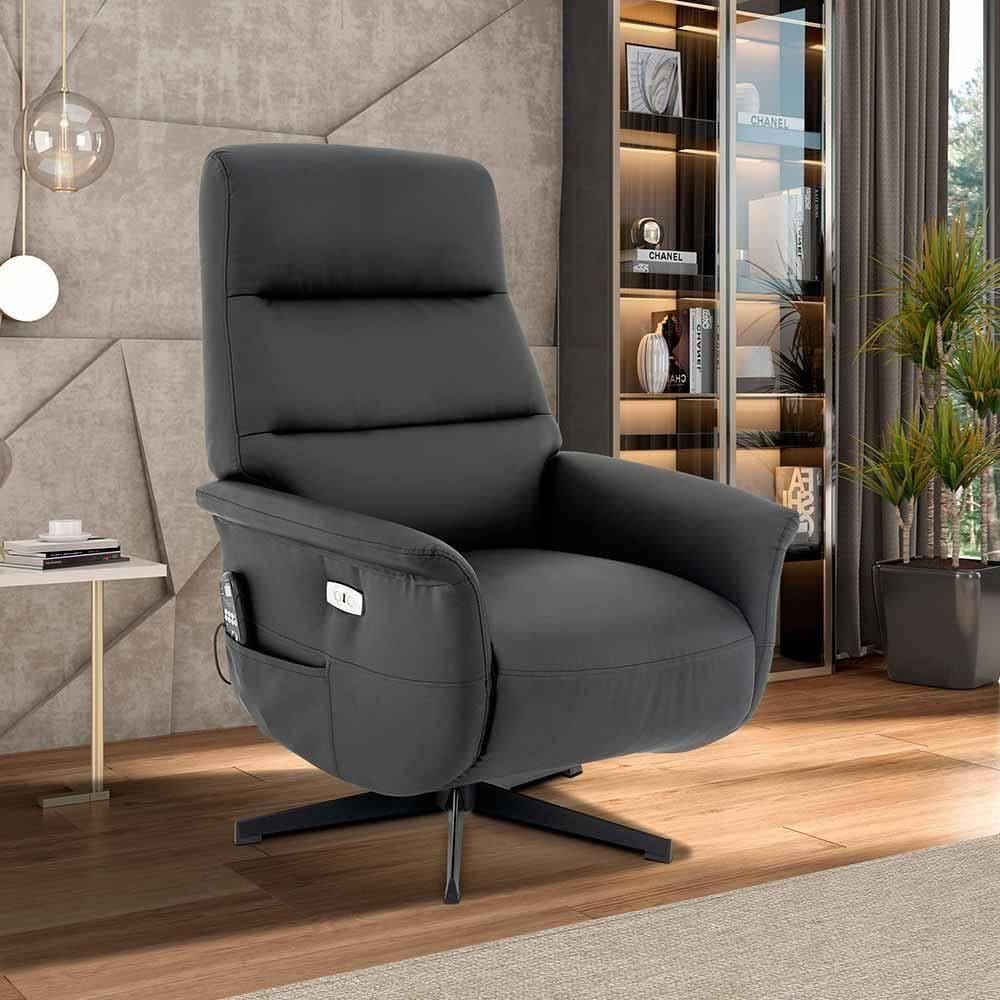 Poltrona De Massagem Reclinável Nevada Giratória Com Usb Pu Preto G56 - Gran Belo