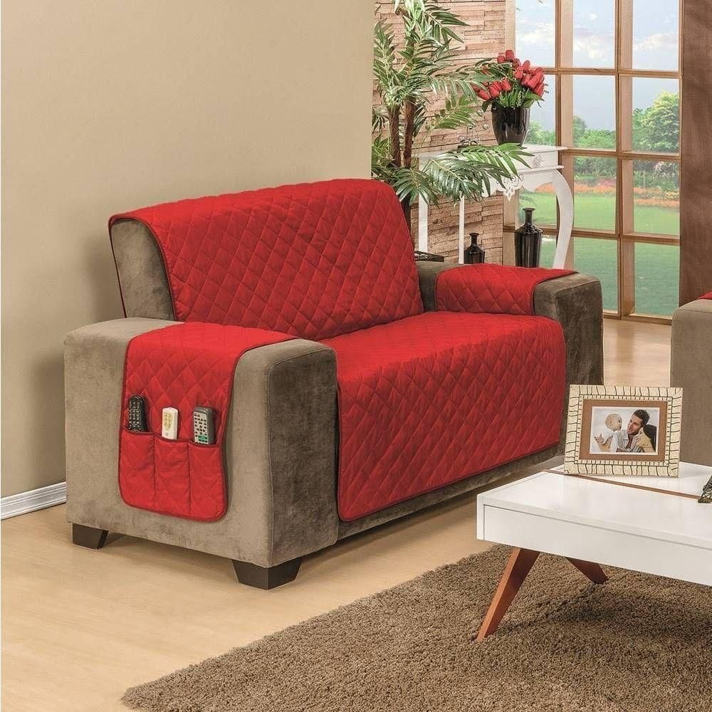 Protetor De Sofá Dupla Face Manu 2 Lugares King - Preto/vermelho