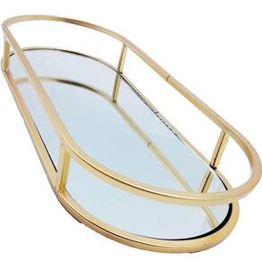Bandeja Oval Espelhada Metal Dourado Lavabo Multiuso 30x12cm
