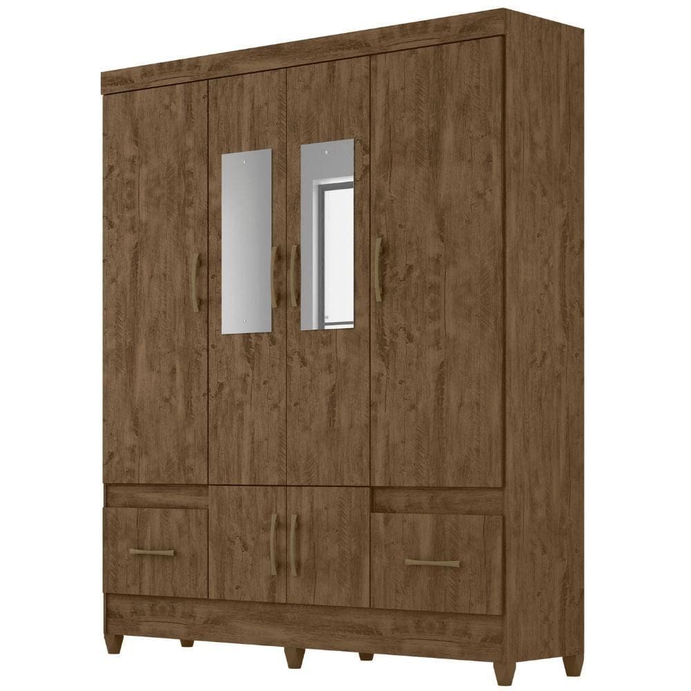 Guarda Roupa Casal Ms912 Com Espelho 6 Portas Castanho Wood Moval