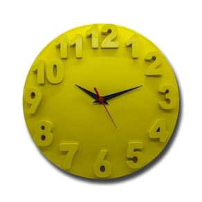 Relógio De Parede Redondo Alto Relevo 3d 30cm Delta Phr001 Amarelo