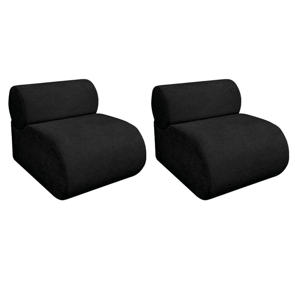 Kit 2 Poltronas Decorativas Orgânica Virgínia Linho - Doce Sonho Móveis Preto