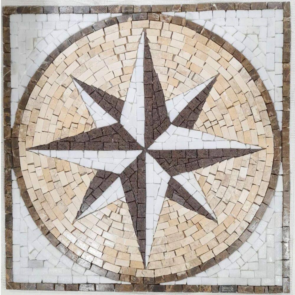 Rosa Dos Ventos Em Mosaico Marmore Quadrado Tamanho 70cm