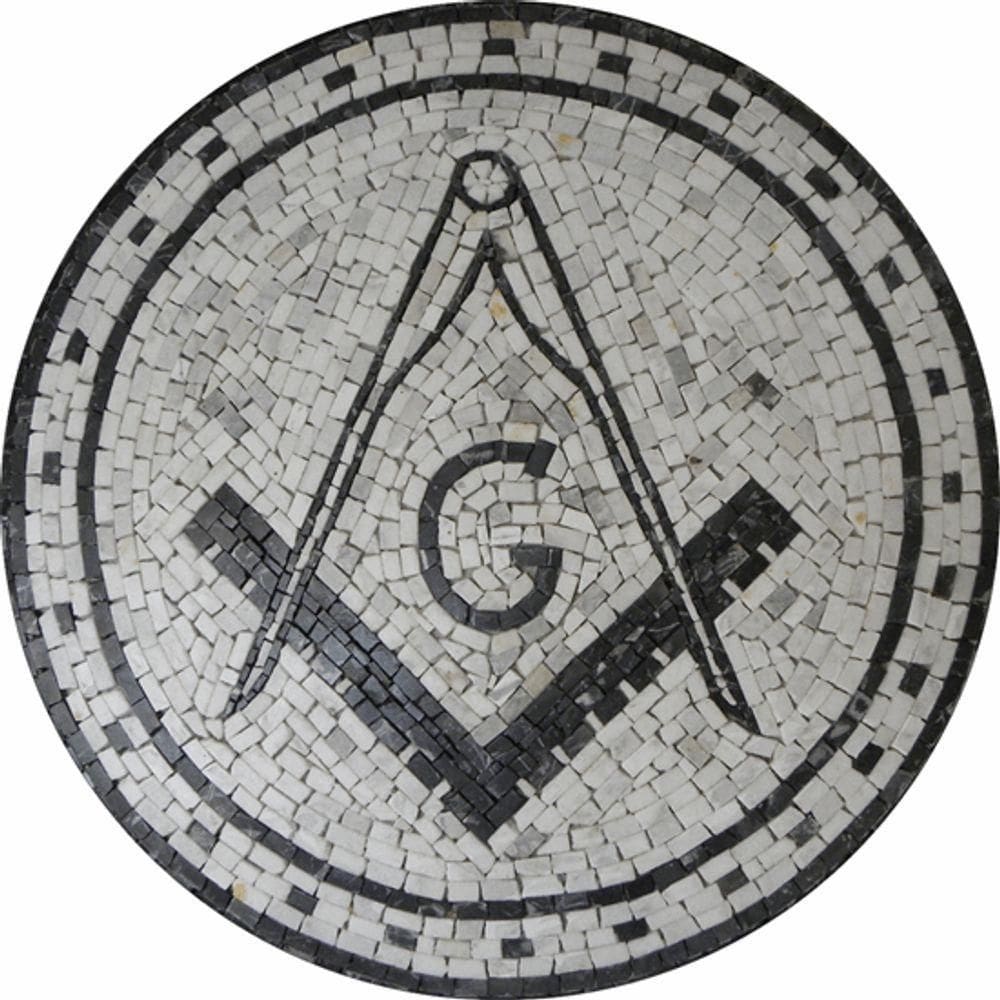 Piso Maçom Em Mosaico Esquadro E Compasso I Tamanho 90cm