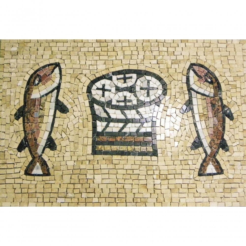 Mosaico Religioso Milagre Da Multiplicação De Paes E Peixes Tamanho 100x150cm