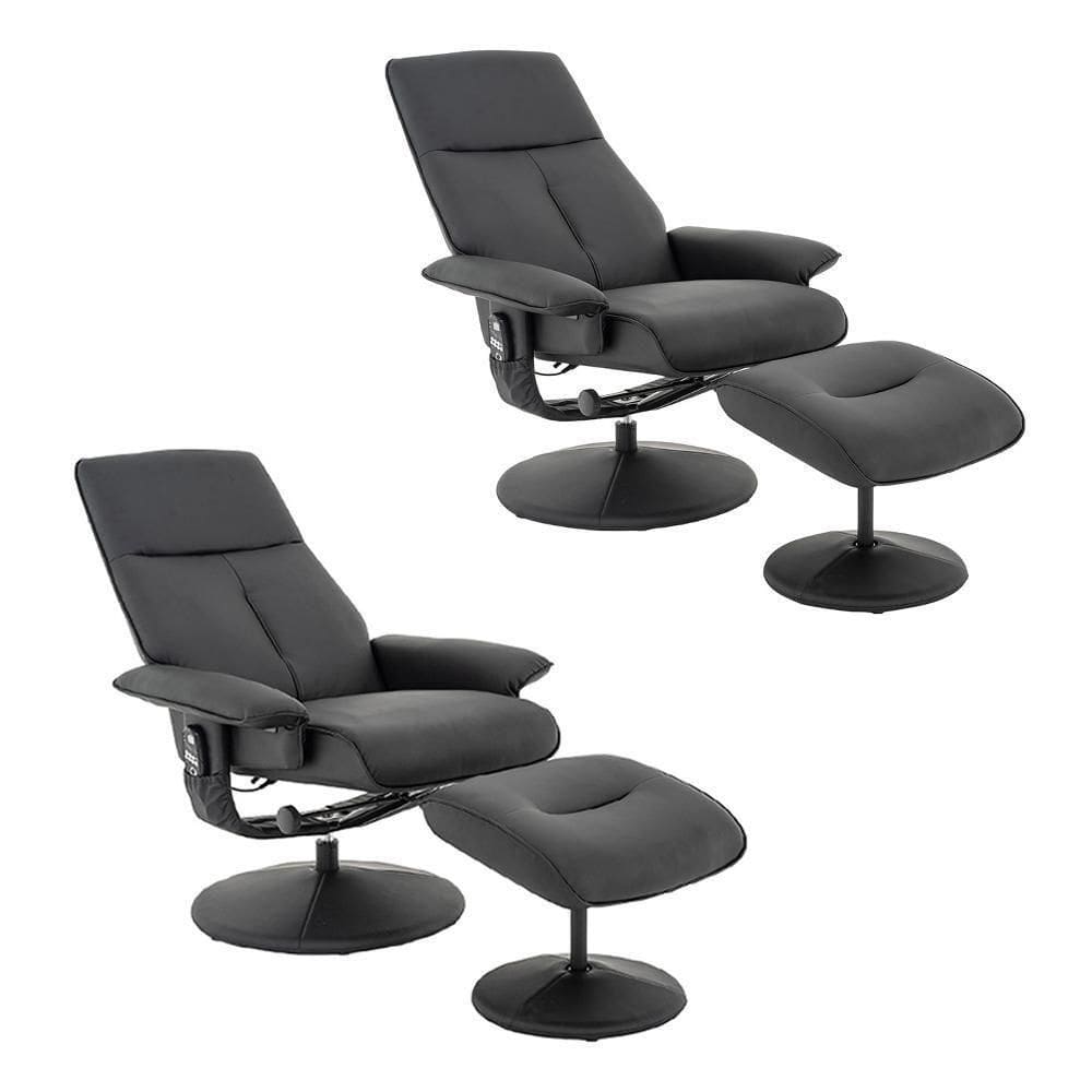 Kit 2 Poltronas De Massagem Reclinável E Giratória Arizona Com Apoio De Pés Pu Preto G56 - Gran Belo