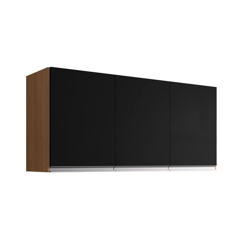Armário Aéreo Amendoa-pt P- Cozinha Andreia 120cm C- 3 Portas - Ajl Móveis