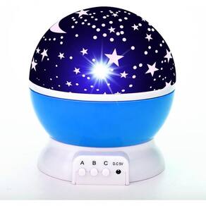 Luminária Abajur Infantil Projetor Estrelas Globo Giratório - Azul