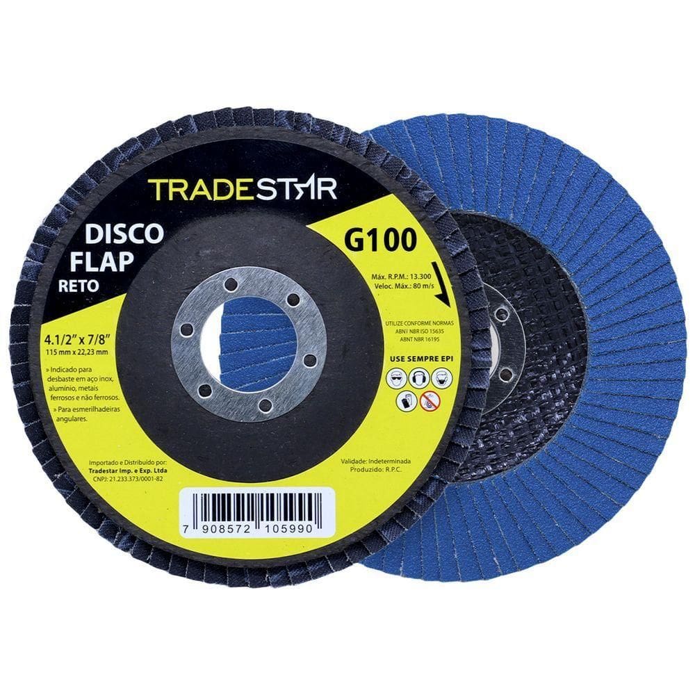 Disco De Lixa Flap Reto 4.1/2 Grão 100 P/ Lixadeira 01 Un