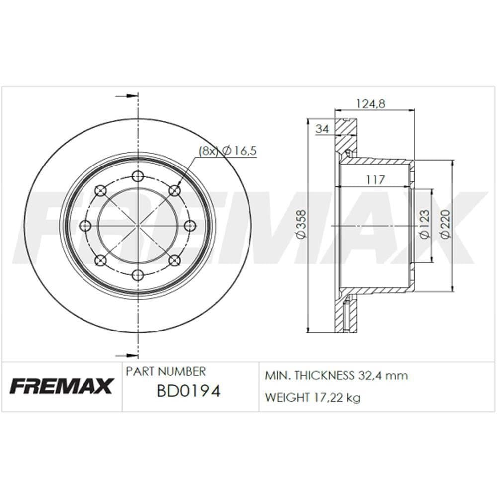 Disco De Freio Ventilado Traseiro Fremax / Ram / 3500 / 2500