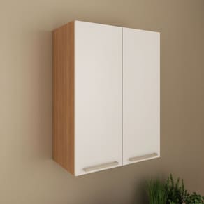 Armário Aéreo Multiuso Cozinha 60cm 2 Portas Freijó Branco CZ3141