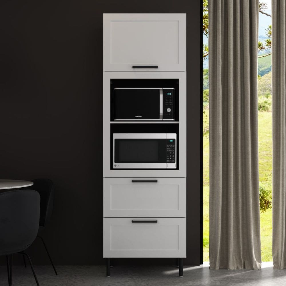 Armário Torre Quente 70cm Nicho Forno Micro 1 Porta 2 Gavetas MDF Branco CZ3306