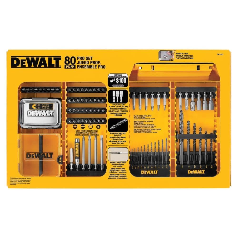 Conjunto de perfuração/condução DEWALT DW2587 80-Piece Professional