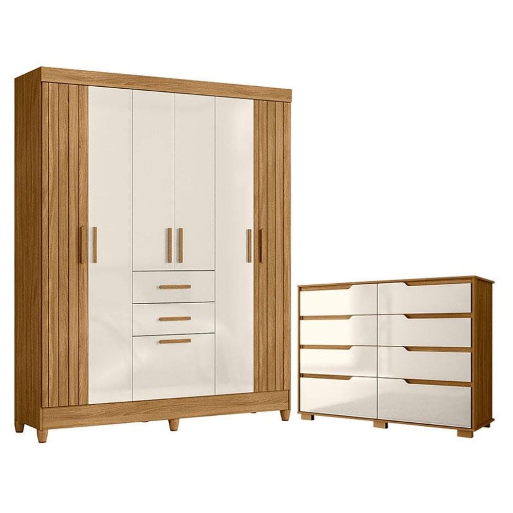 Guarda Roupa Solteiro Malta e Cômoda Georgia Freijó Off White - Moval