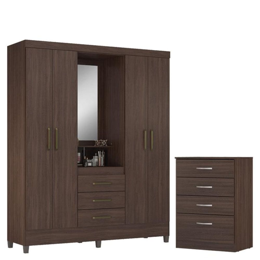 Guarda Roupa Casal Capelinha Persia com Comôda Astral Café - Demóbile