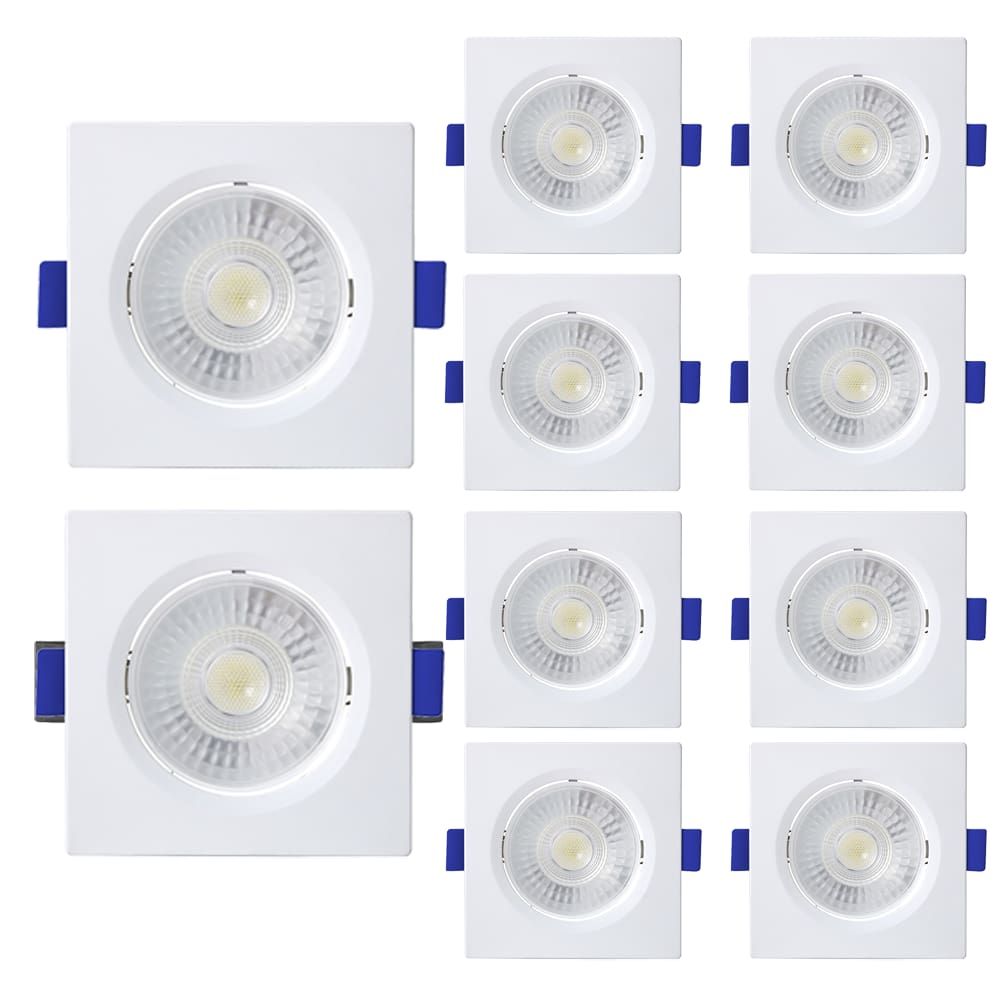 Kit 10 Spot de Led Embutir Slim MR16 Quadrado 6W Bivolt 6500K Frio