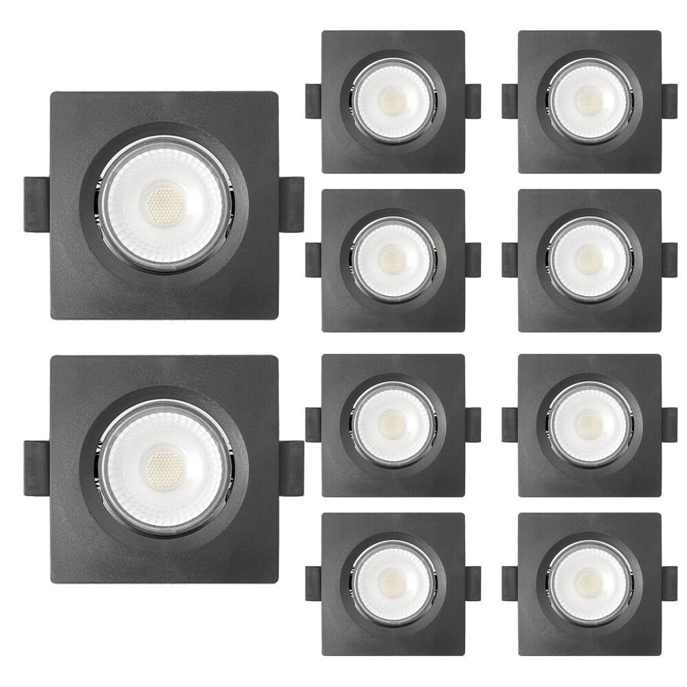 Kit 10 Spot de Led Embutir Slim MR16 Quadrado 6W Preto Bivolt 3000K Quente