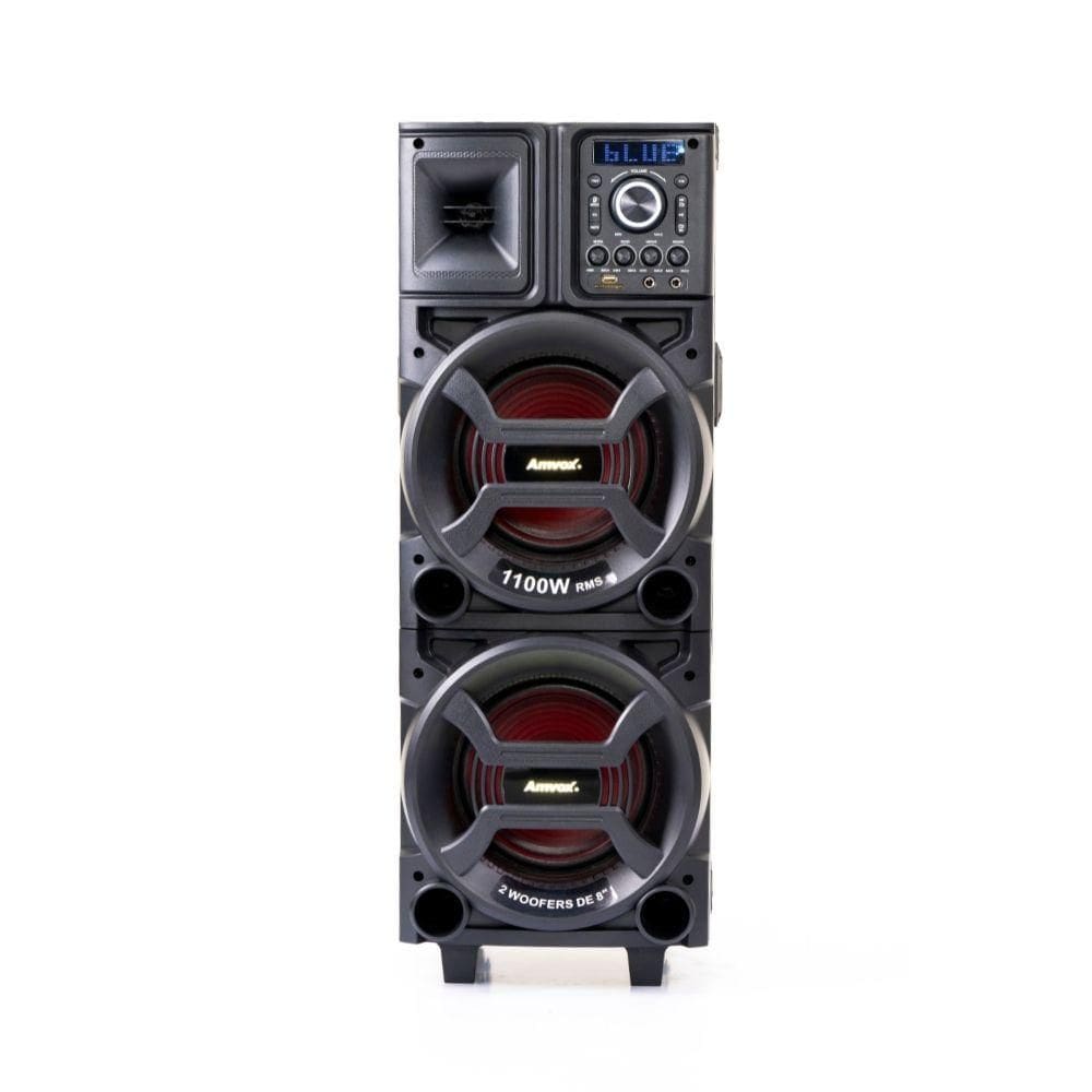 Caixa De Som Amplificada Amvox Aca 1101 Duplo 8 Black1100w Rms, Led, Bluetooth, Equalizador e Usb Bivolt