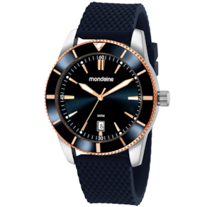 Relógio MONDAINE masculino azul rosê borracha 32280G0MVNI3