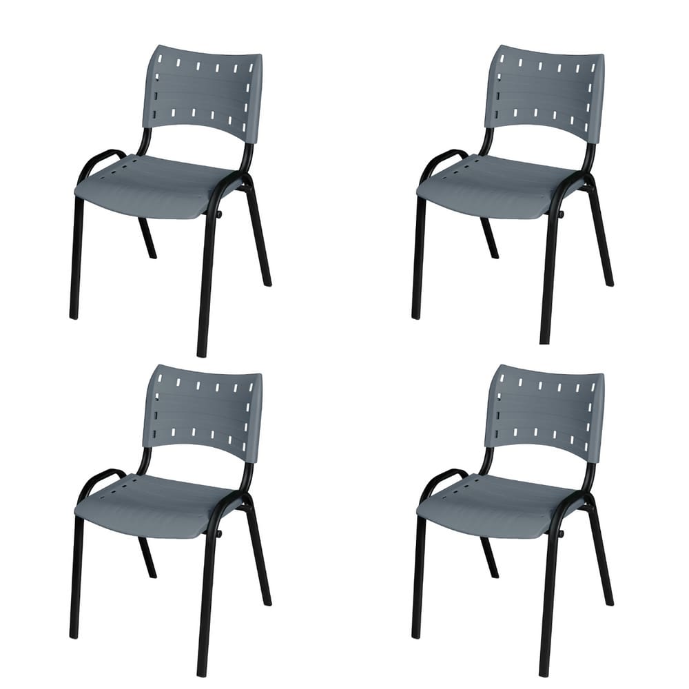 Kit 4 Cadeira ISO Tubo Oblongo Aço Industrial Empilhavel