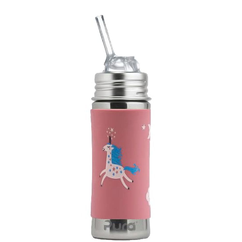 Garrafa de palha Pura Kiki 325 ml em aço inoxidável com manga para crianças