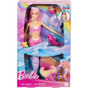 Boneca Barbie Mermaid “Malibu” com cabelo rosa e acessórios