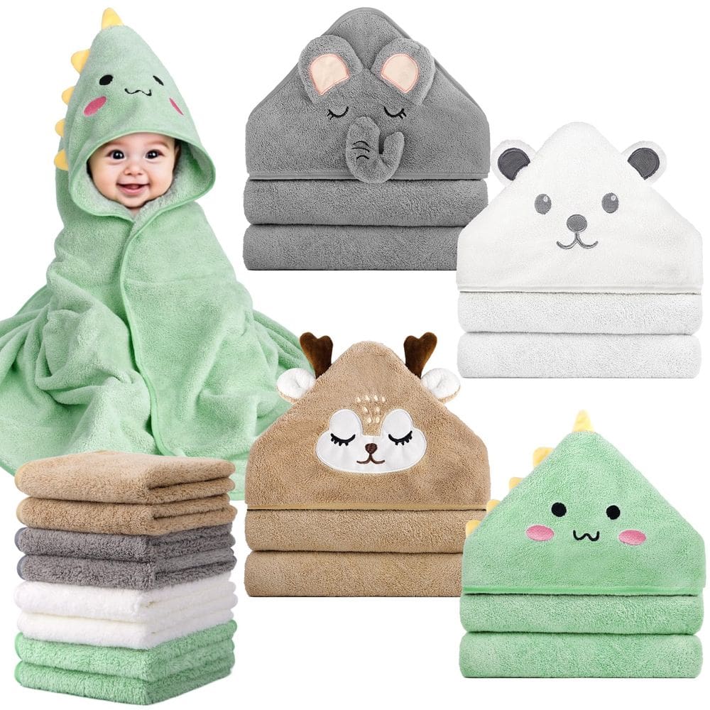 Conjunto de toalhas de banho para bebês CandyHome 12 unidades com toalhas com capuz de animal