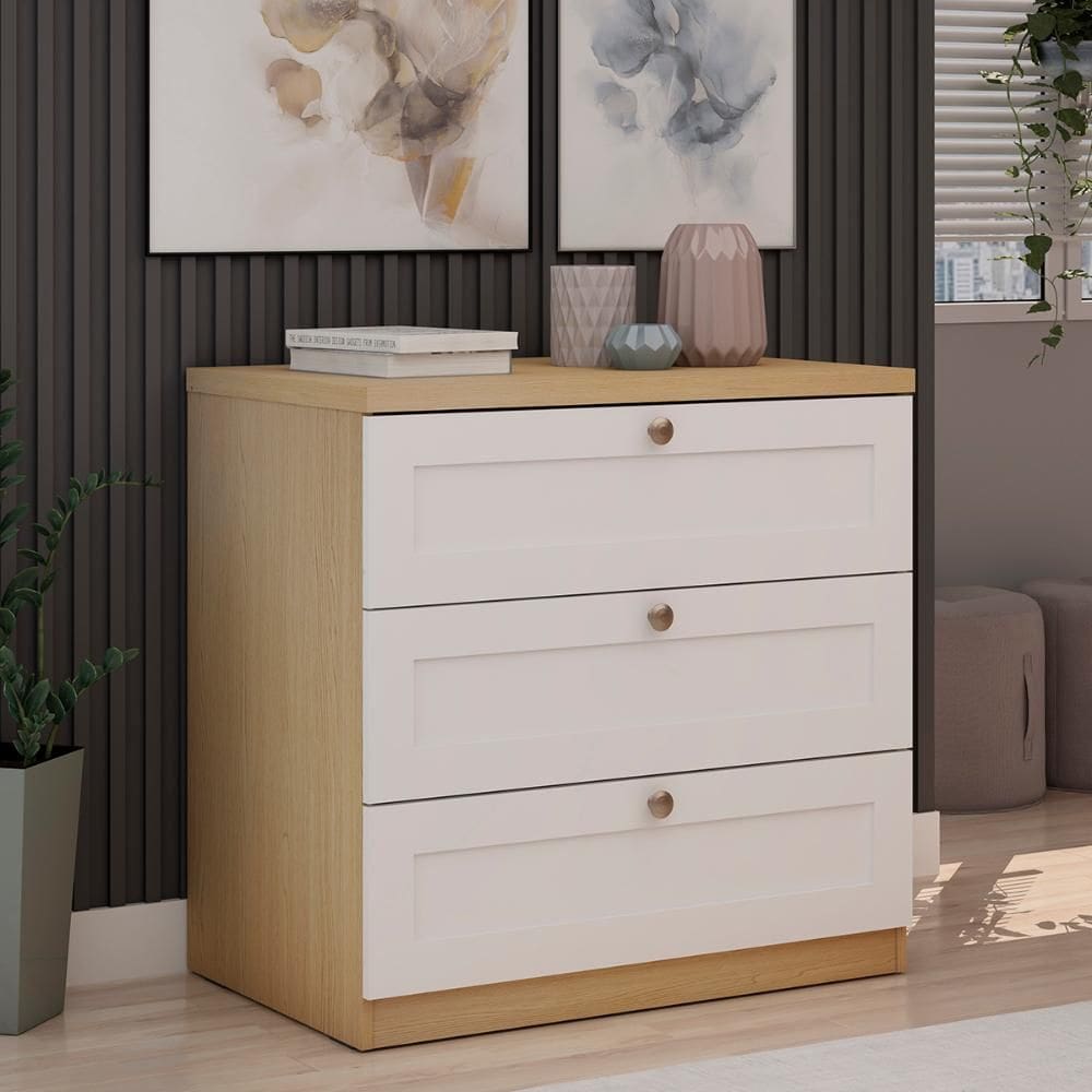 Cômoda Genialflex Infinity 3 Gavetas 100% MDF Savana/Branco