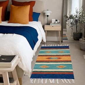 2 Tapete Quarto Kilim Algodão Beira Cama 60X90 M03
