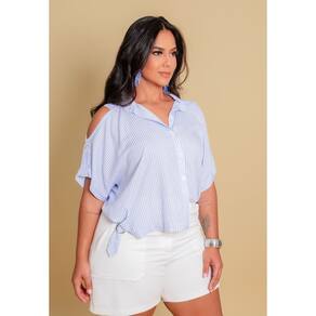 Camisa Plus Size Ombro Vazado com Fivela Lateral