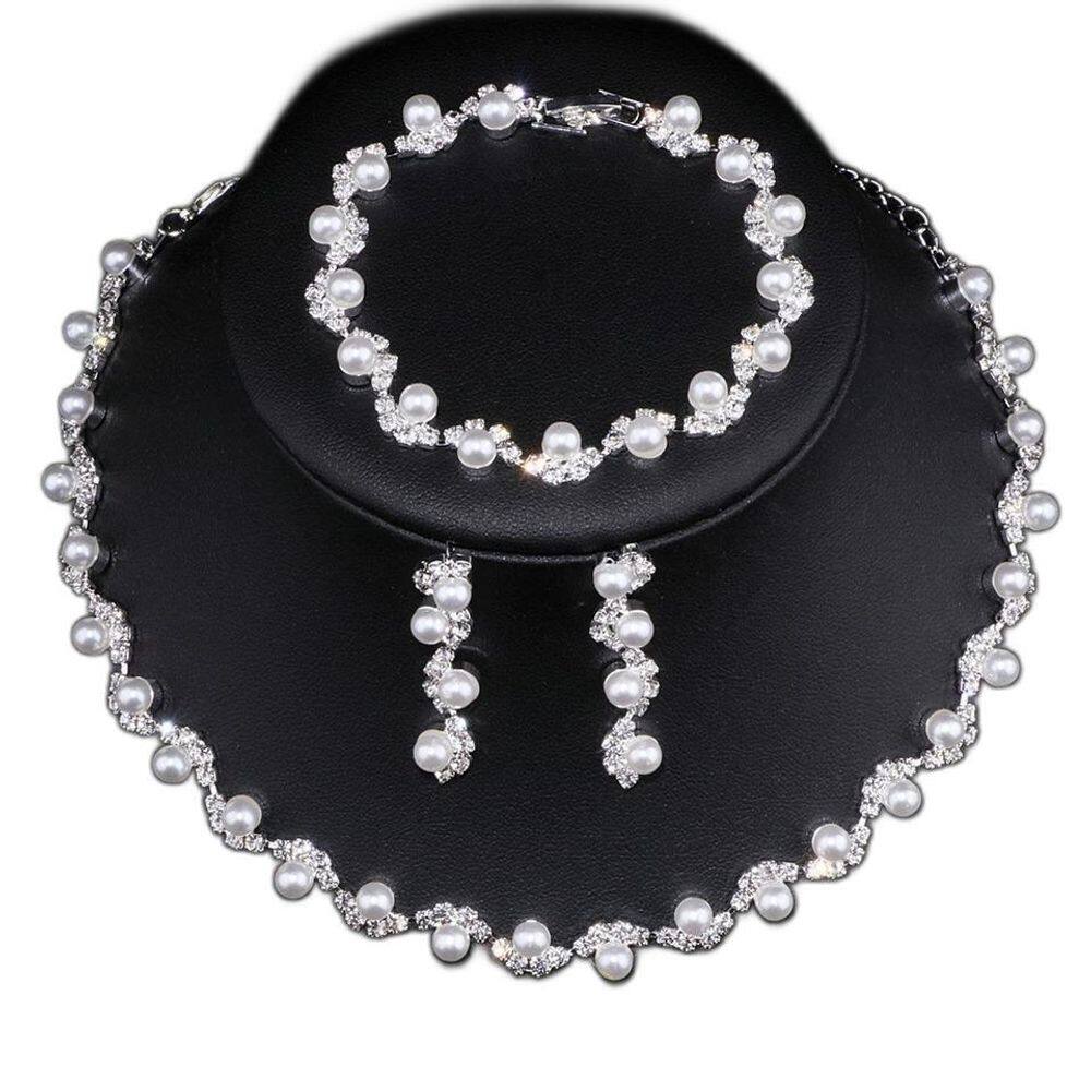 Conjunto Colar Brinco Pulseira Strass Pérola Noiva Festa