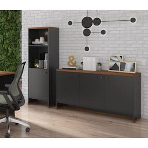 Conjunto Escritório Buffet E Armário Berlin Vianossa Preto Naturale