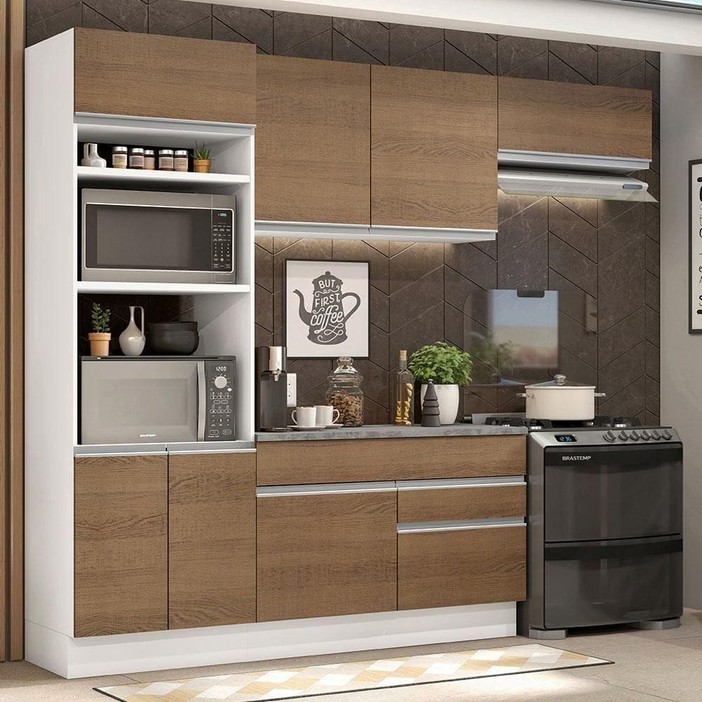 Armário De Cozinha 270cm Branco/Rustic14 Branco/Rustic