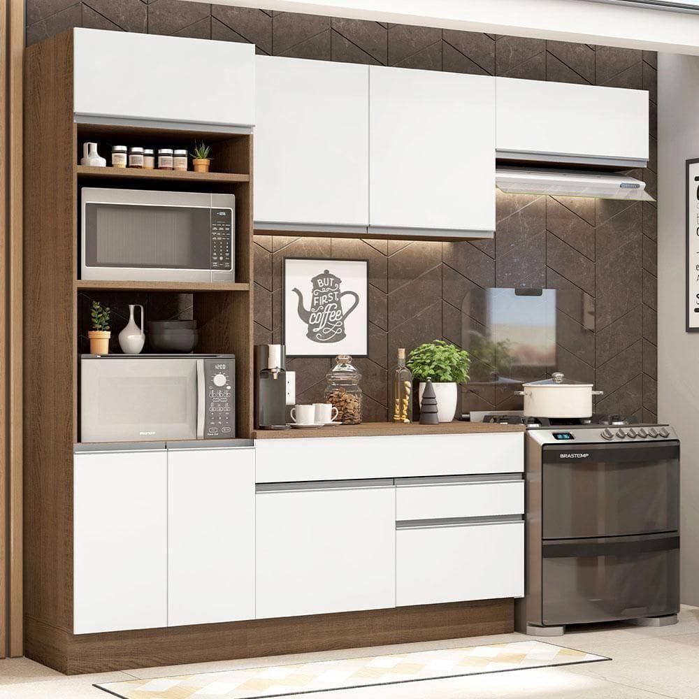 Armário De Cozinha 270cm Rustic/Branco 14 Rustic/Branco