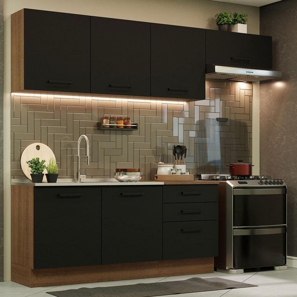 Cozinha Completa 260002 Com Armário E Balcão Rustic/Preto