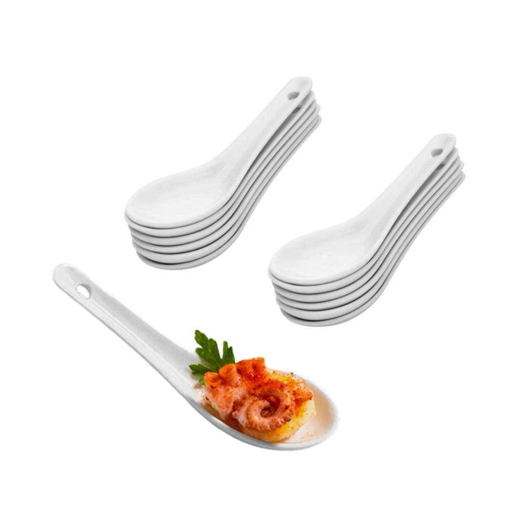 Colher Finger Food Porcelana Branca Buffet Lamen Bistro 18un
