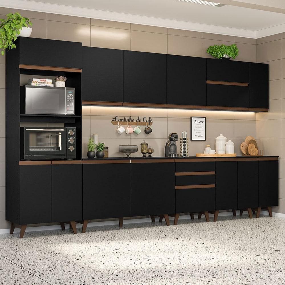 Armário De Cozinha Completa 355cm Preto