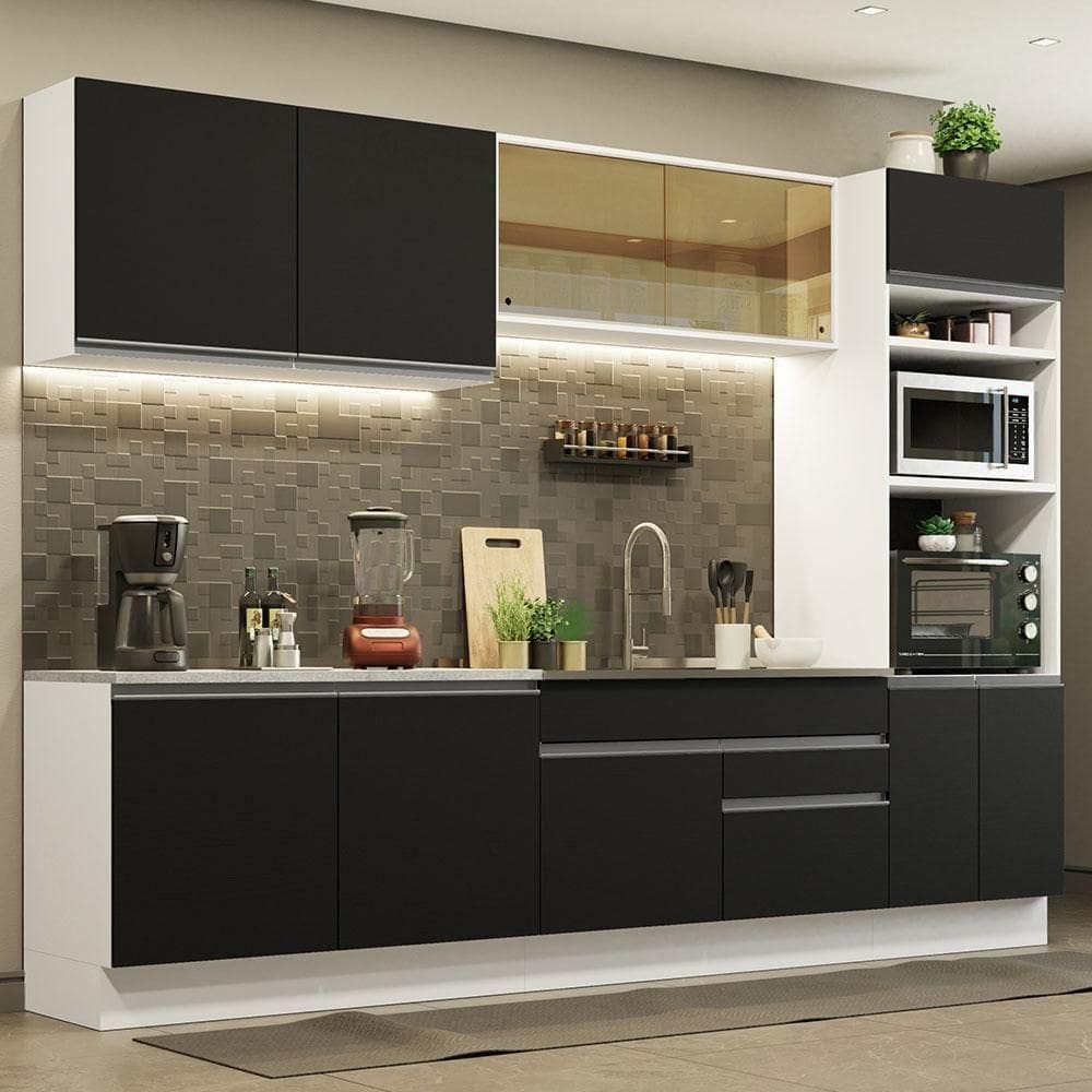 Cozinha Completa 310001 Com Armário E Balcão Branco/Preto