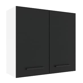 Armário Aéreo 70 Cm 2 Portas Branco/Preto Branco/Preto
