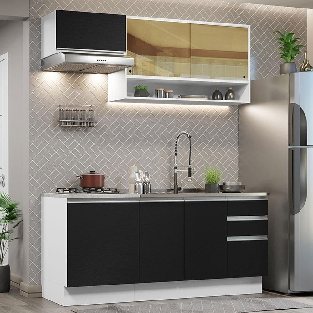Cozinha Completa 180008 Com Armário E Balcão Branco/Preto