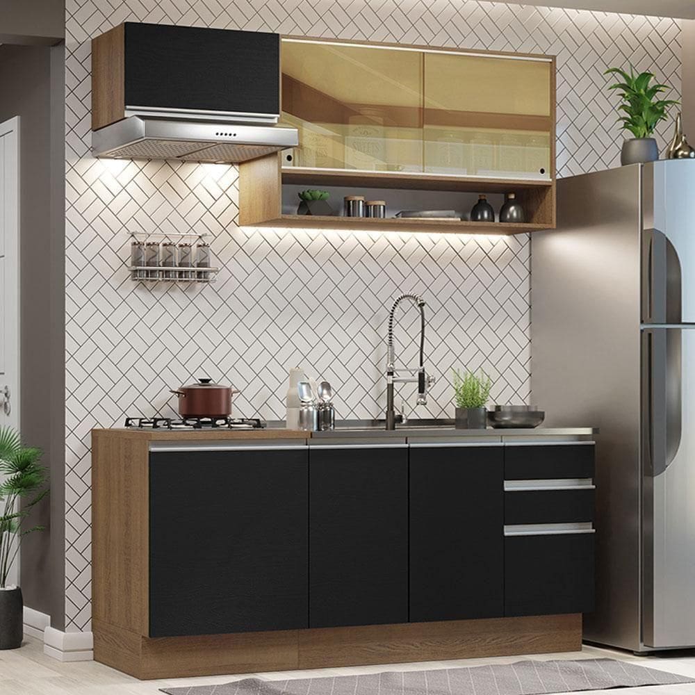 Cozinha Completa 180008 Com Armário E Balcão Rustic/Preto