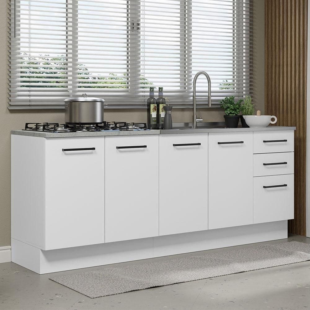 Kit Com 2 Balcões De Cozinha 3 Gavetas 4 Portas Branco