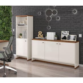 Conjunto Escritório Buffet E Armário Berlin Vianossa Offwhite Naturale