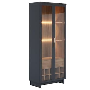 Cristaleira Adega 2 Portas 1 Gaveta Preto Fosco/Noce Milano