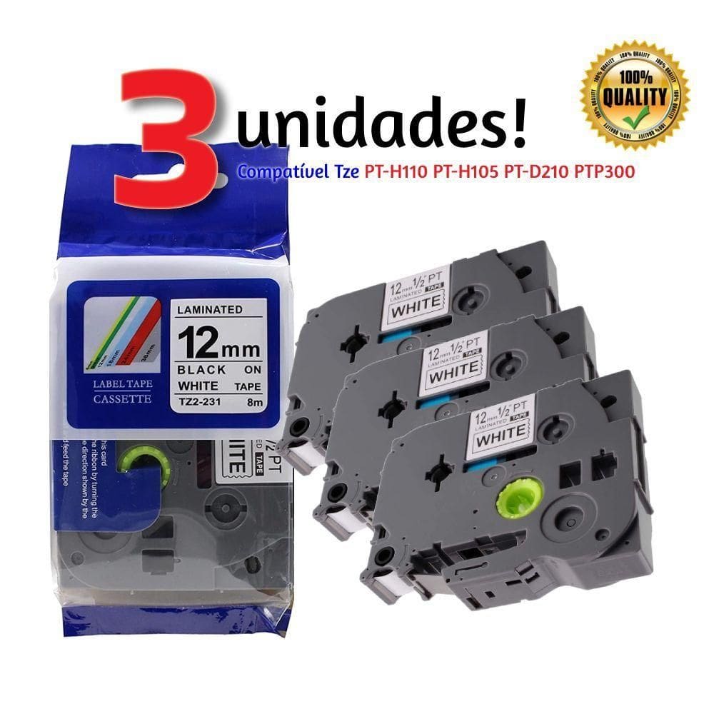 3x Fita Compatível Tze 231 P/ Brother Pt-h110 Pt-h105