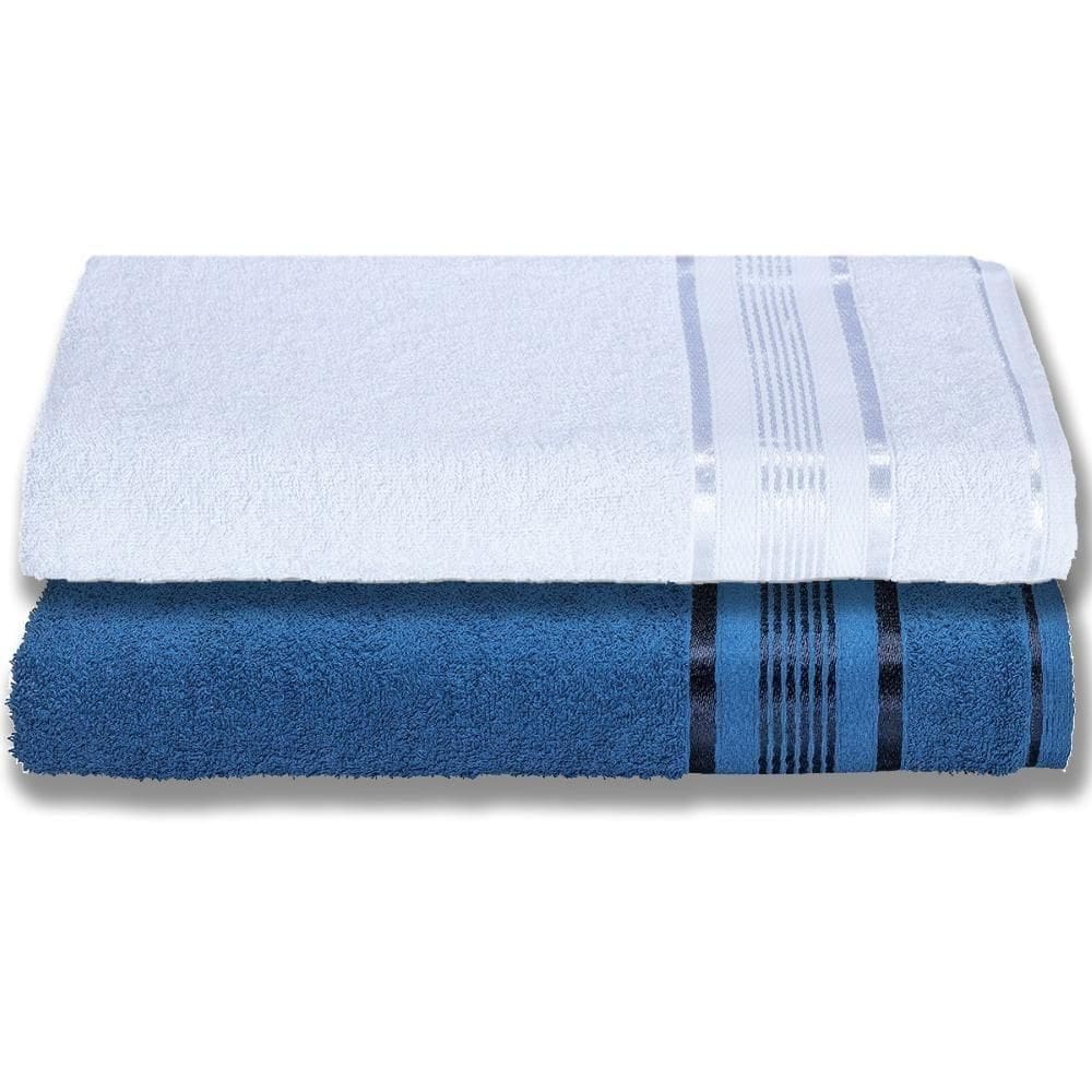 2 Toalhas Super Gigante Grossa Abraça O Corpão 80x180 Egito Azul+branco