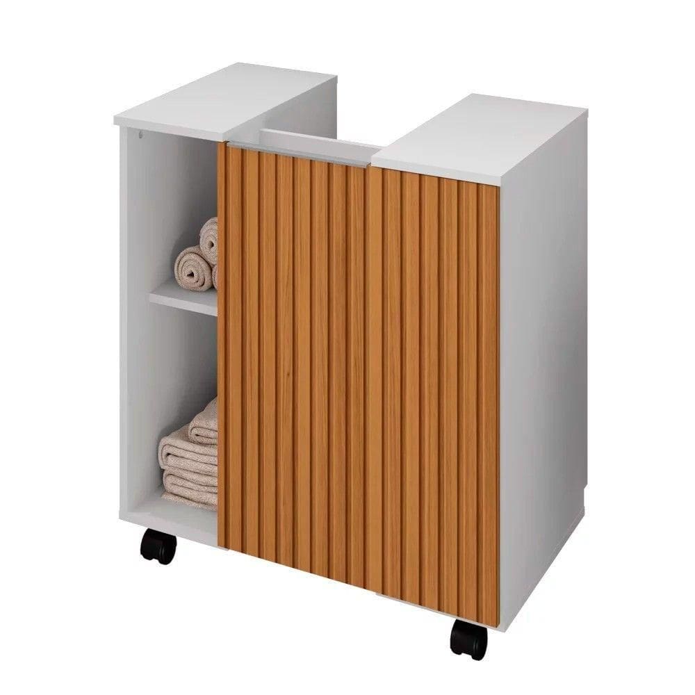 Gabinete Para Banheiro 55cm 1 Porta Pequin Branco/ripado