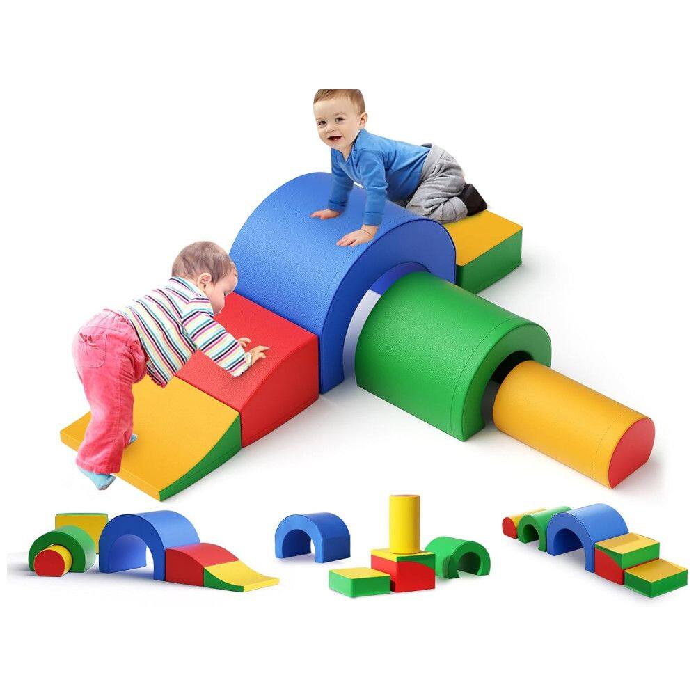 Blocos de Espuma Lischwert para Bebês, Conjunto de 5 Peças com Bloco Dobrável e Túnel, Brinquedos de Escalada Coloridos para Crianças.