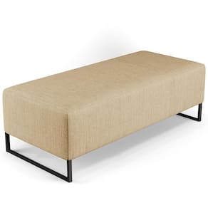 Puff Sala De Estar Base Ferro 120x50 Cm Linho Bege Escuro